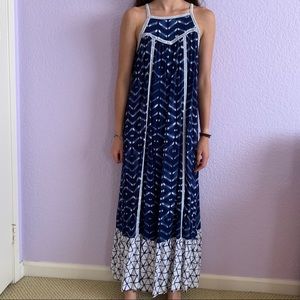 Girls Blue and White Tie Dye Print Maxi Dress (XL)